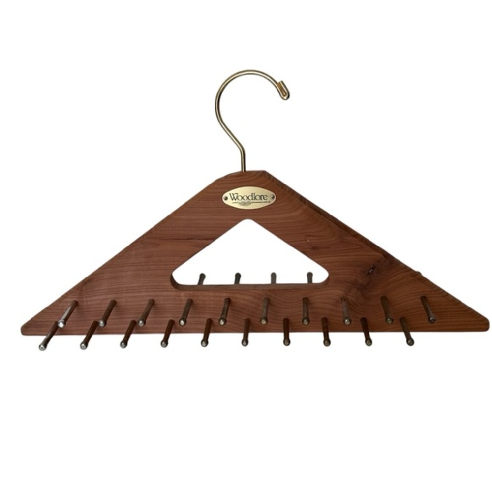Vintage Woodlore cedar wood and brass hanger for ties and scarves